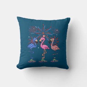 Flamingo American Flag For 4th July Cushion