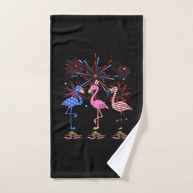 Flamingo American Flag For 4th July Hand Towel (Hand Towel)