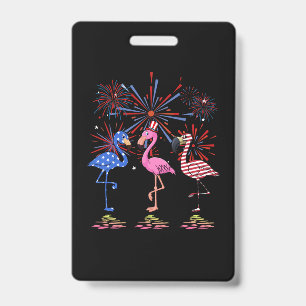 Flamingo American Flag For 4th July ID Badge