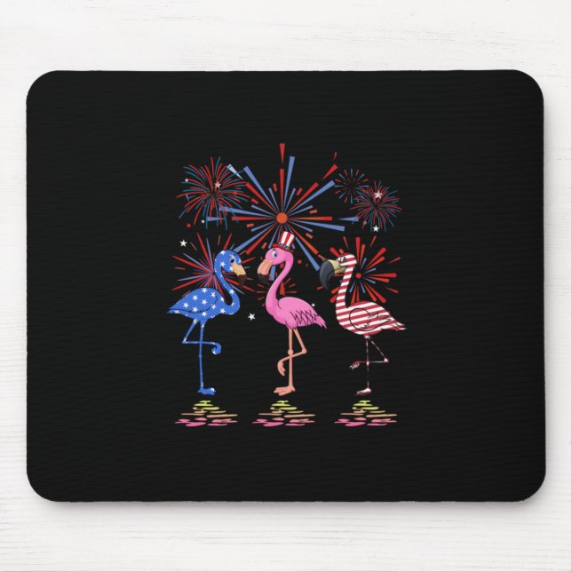 Flamingo American Flag For 4th July Mouse Mat (Front)