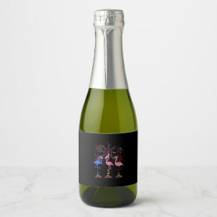 Flamingo American Flag For 4th July Sparkling Wine Label