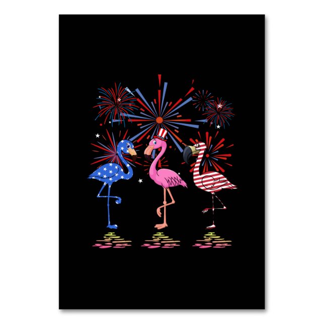 Flamingo American Flag For 4th July Table Number (Front)