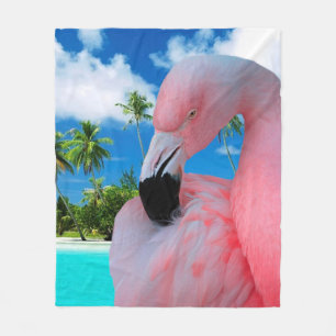 Flamingo and Beach Fleece Blanket