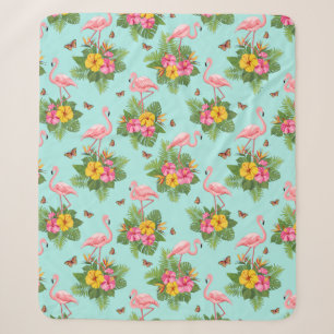 Flamingo and Butterflies 2 Sherpa Blanket