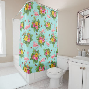 Flamingo and Butterflies 3 Shower Curtain