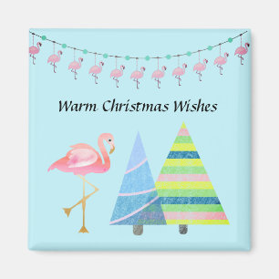 Flamingo and Colourful Trees Warm Christmas Wishes Magnet