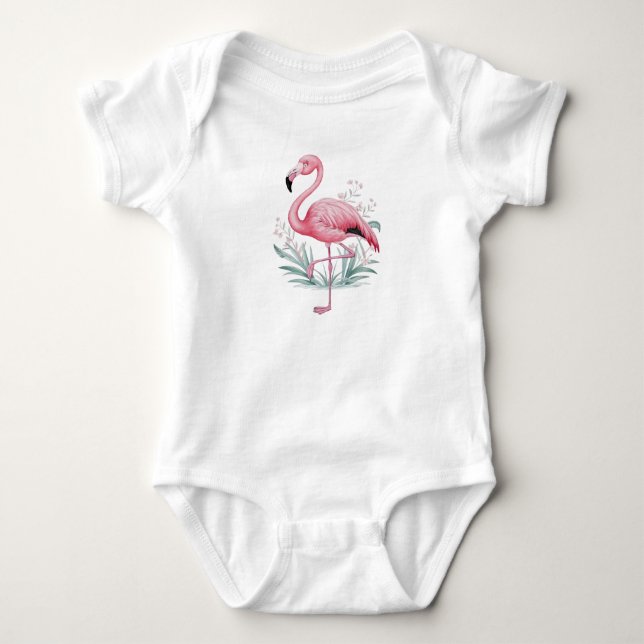 Flamingo and Flowers  Baby Bodysuit (Front)