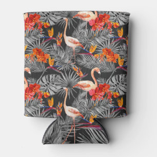Flamingo and flowers, monochrome pattern. can cooler