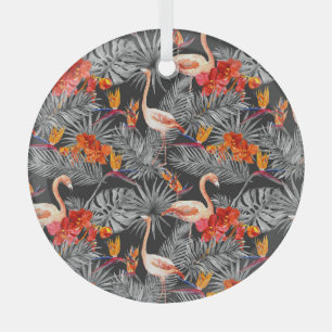 Flamingo and flowers, monochrome pattern. glass tree decoration
