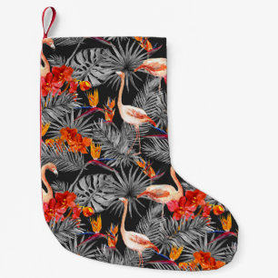 Flamingo and flowers, monochrome pattern. small christmas stocking