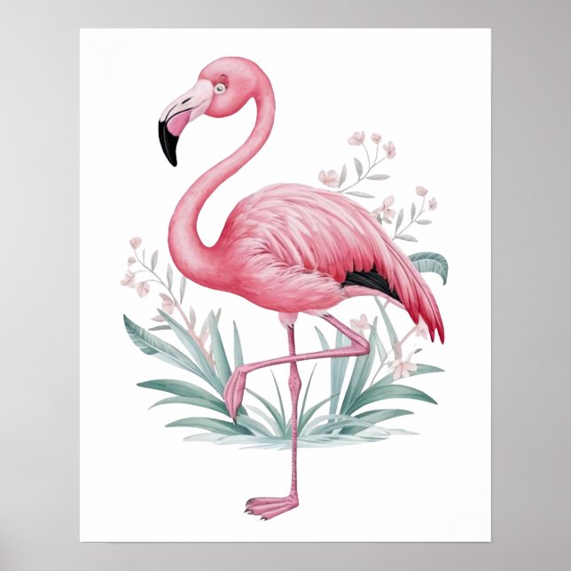 Flamingo and Flowers Poster (Front)