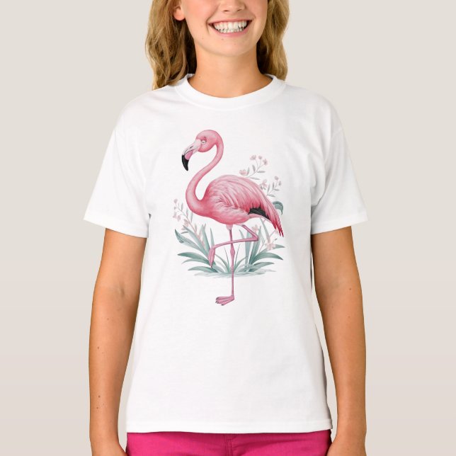 Flamingo and Flowers T-Shirt (Front)