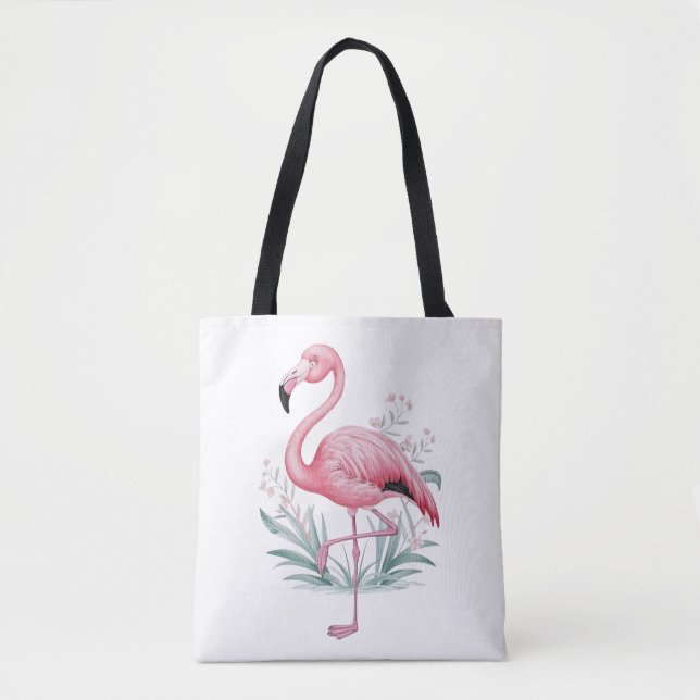Flamingo and Flowers Tote Bag (Front)
