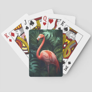 Flamingo and Jungle Leaves Playing Cards