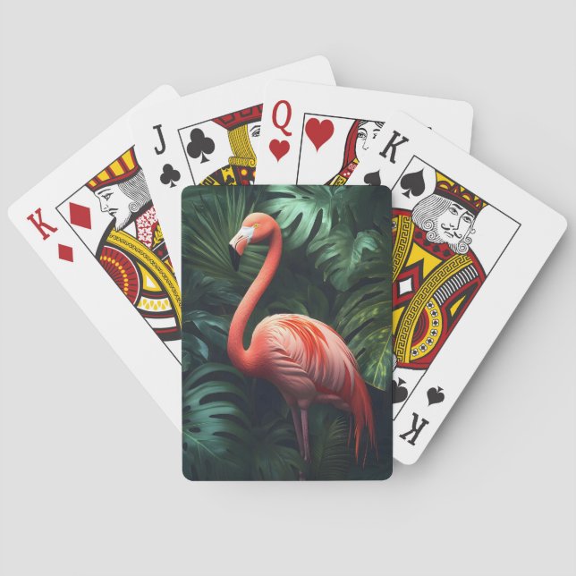 Flamingo and Jungle Leaves Playing Cards (Back)