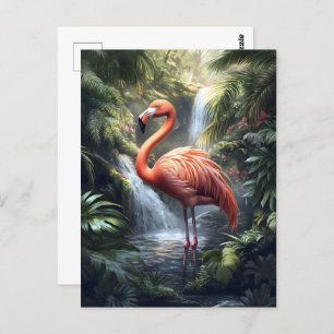 Flamingo and Jungle Waterfall Postcard