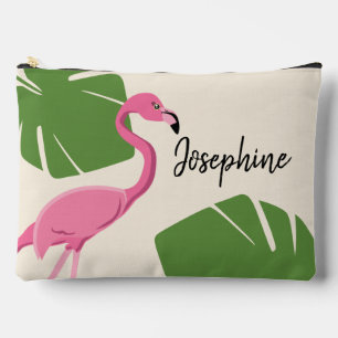 Flamingo and leaves Tropical custom bachelorette Accessory Pouch