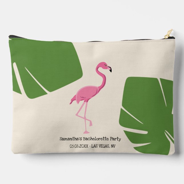 Flamingo and leaves Tropical custom bachelorette  Accessory Pouch (Back)