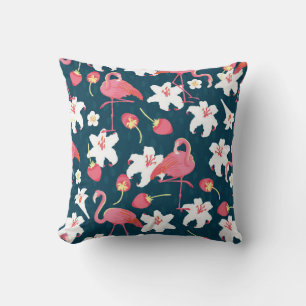 Flamingo and Lilies Tropical vintage Seamless Patt Cushion