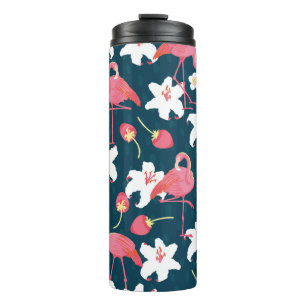 Flamingo and Lilies Tropical vintage Seamless Patt Thermal Tumbler