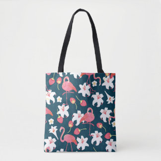 Flamingo and Lilies Tropical vintage Seamless Patt Tote Bag