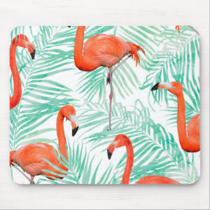 Flamingo and Mint Palm Mouse Mat