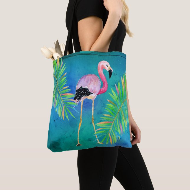 Flamingo and Palm Leaves Change of Address Tote Bag (Close Up)