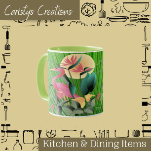 Flamingo and Palm Leaves Mug