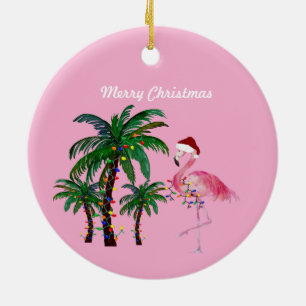 Flamingo and palm tree Christmas Ornament