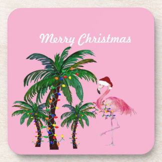 Flamingo and palm tree Christmas Pillow Coaster