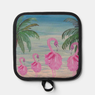 Flamingo and palm tree kitchen pot holder