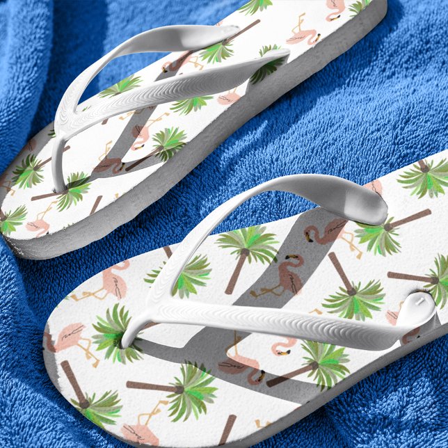 Flamingo And Palm Tree Pattern Flip Flops (Creator Uploaded)