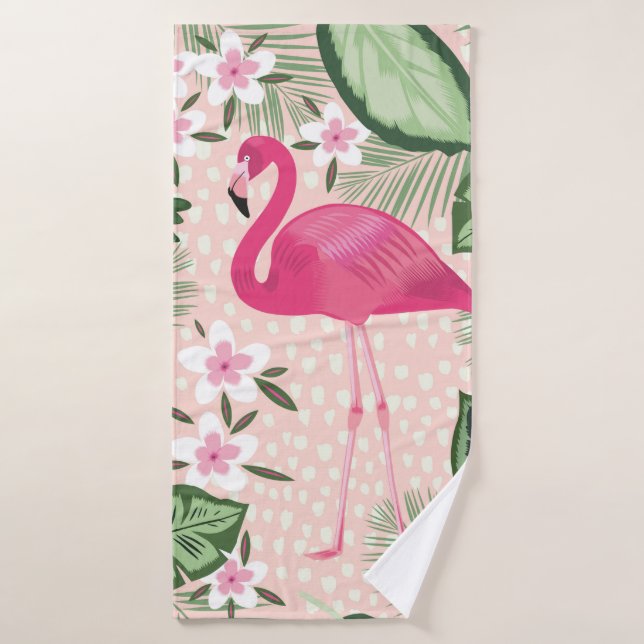Flamingo and palm trees seamless pattern illustrat bath towel (Bath Towel)