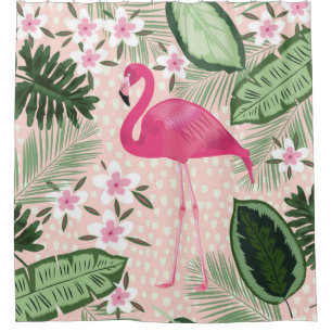 Flamingo and palm trees seamless pattern illustrat shower curtain