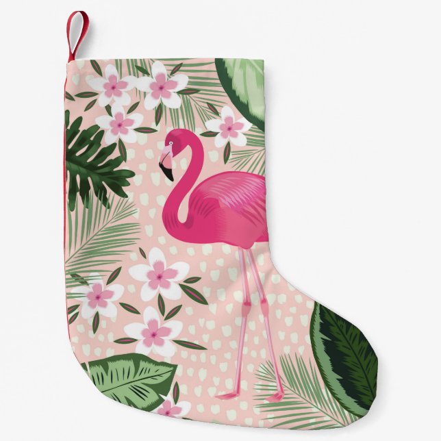 Flamingo and palm trees seamless pattern illustrat small christmas stocking (Front)