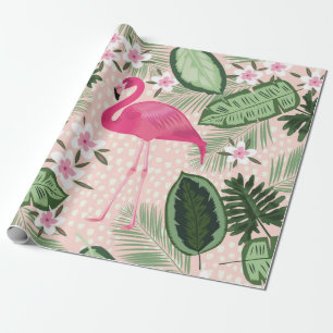 Flamingo and palm trees seamless pattern illustrat wrapping paper