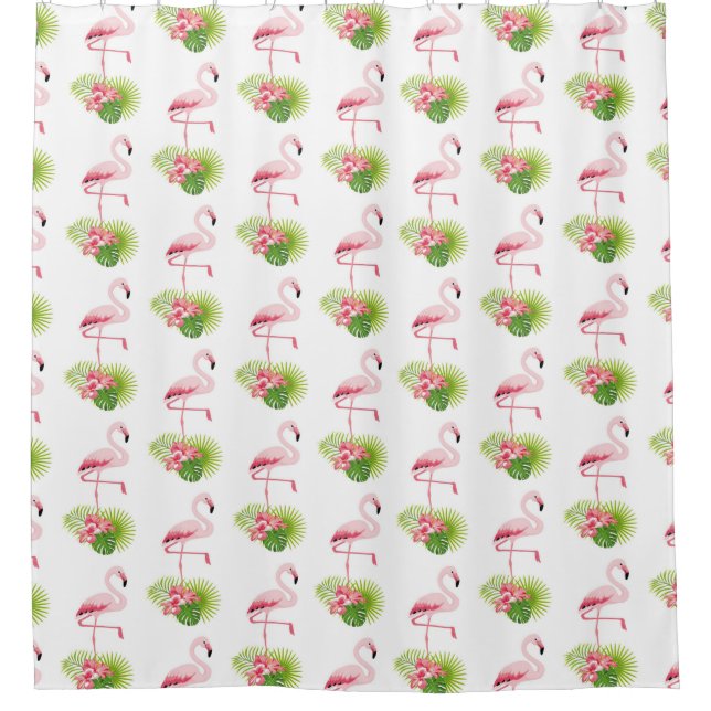 Flamingo and Palm Trees Shower Curtain (Front)