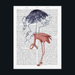 Flamingo and Parasol Postcard<br><div class="desc">Flamingo and Parasol by Fab Funky.  Features a flamingo holding up a parasol that slightly resembles a jellyfish. | 191801D</div>