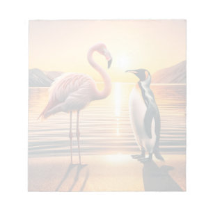 Flamingo and Penguin Sunset Encounter Notepad