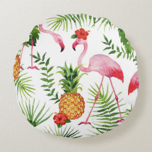 Flamingo and pineapple round cushion