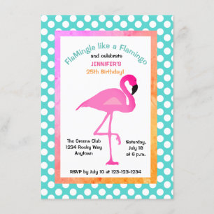 Flamingo and Polka Dot Party Invitation