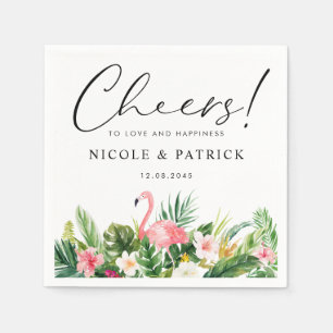 Flamingo and Tropical Flowers Summer Wedding Napkin