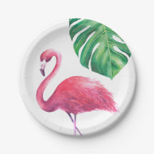 Flamingo and Tropical Leaves Party Plates