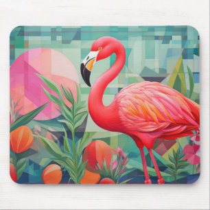 Flamingo Animal Bird Portrait Colourful Painting Mouse Mat