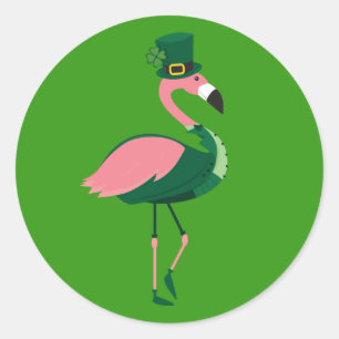 Flamingo Animal Green St Patrick’s Day Classic Round Sticker