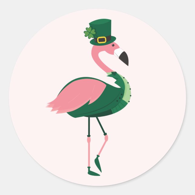 Flamingo Animal Pink St Patrick’s Day Classic Round Sticker (Front)