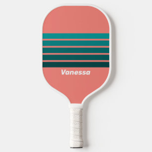 Flamingo Aqua Across Striping with Name Pickleball Paddle