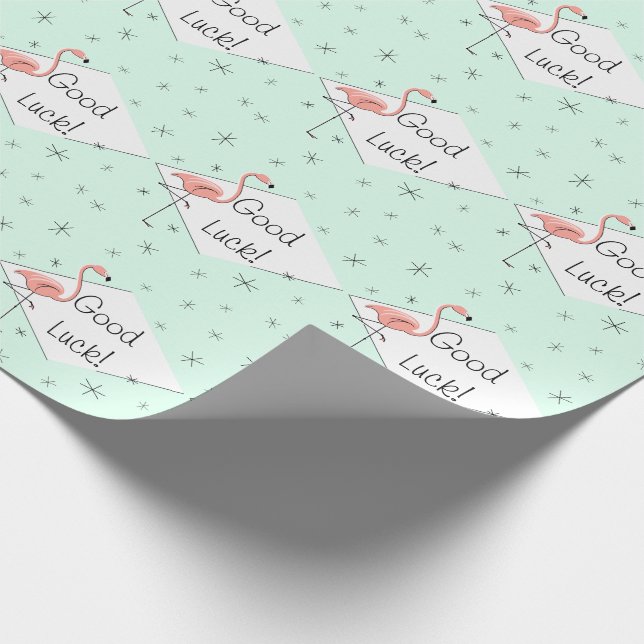 Flamingo Aqua diamond Good Luck wrapping paper (Corner)