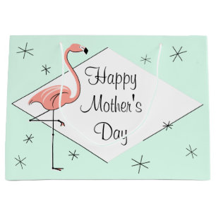 Flamingo Aqua diamond Happy Mother's Day large Large Gift Bag