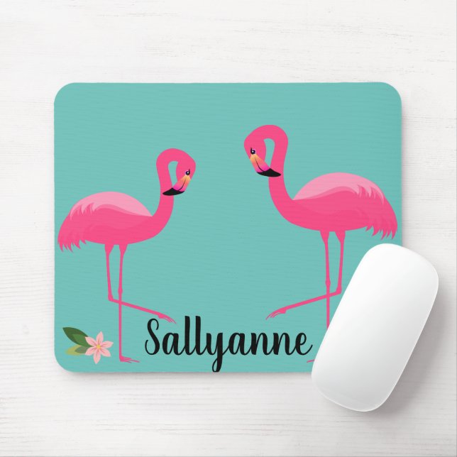 FLAMINGO AQUA GREEN FLORAL CUSTOMIZABLE Mouse Pad (With Mouse)